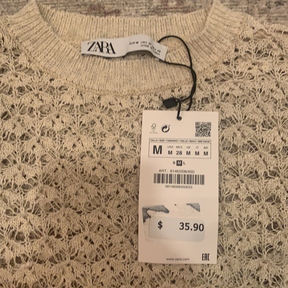 NWT Zara Crochet Cropped Tan Sweater - Picture 4 of 5